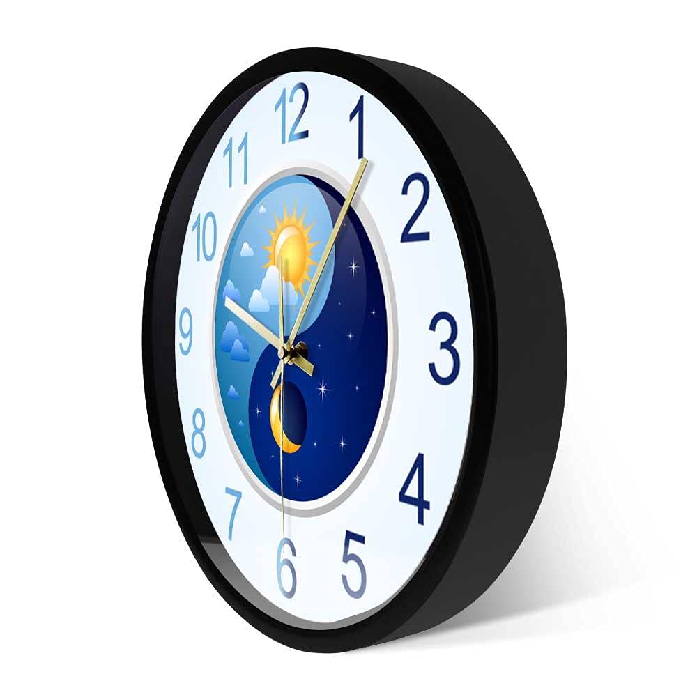 Amazon.co.jp: 昼と夜中国の陰陽シンボル現代の壁時計二元論太陽と月の